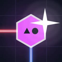 Icono de Destello: un cristal hexagonal magenta al que llegan dos rayos de luz